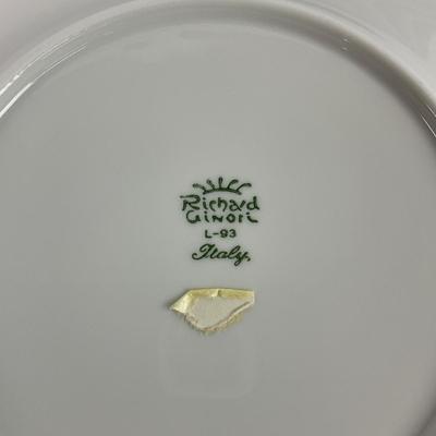 Sale Photo Thumbnail #1878: made in italy , rare hard to find Salad and dessert plate set with one cup and saucer
teacup handle has been repaired 
marked on back total of 7 plates