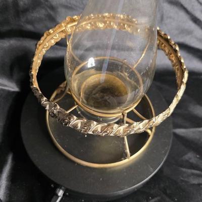 Vintage Brass Oil Lamp Base with Twisted Metal Ring & Glass Chimney | Mid-Century Hurricane or Student Lamp Component