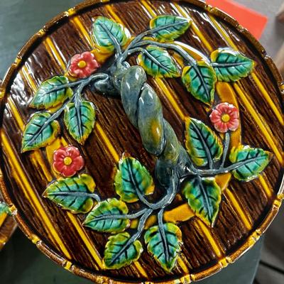 1169 Majolica George Jones Picket Fence Pottery Domed Cake Server