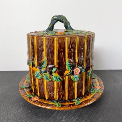 1169 Majolica George Jones Picket Fence Pottery Domed Cake Server