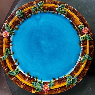 1169 Majolica George Jones Picket Fence Pottery Domed Cake Server