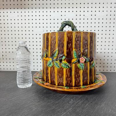 1169 Majolica George Jones Picket Fence Pottery Domed Cake Server