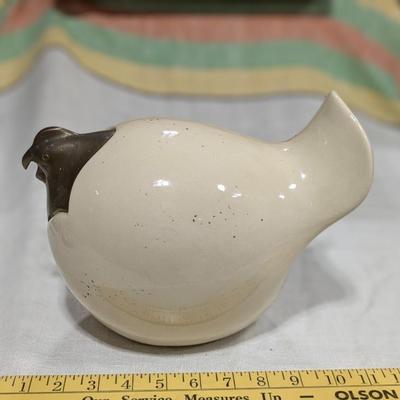 Studio Art MCM Pottery Hen w/ Brass Head