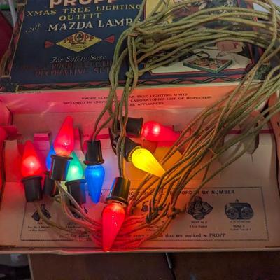 Propp Cloth Covered Cord Xmas Lights Mazda Lamps Org Box 1920s