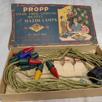 Propp Cloth Covered Cord Xmas Lights Mazda Lamps Org Box 1920s