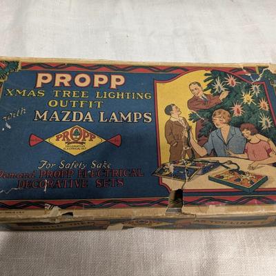 Propp Cloth Covered Cord Xmas Lights Mazda Lamps Org Box 1920s