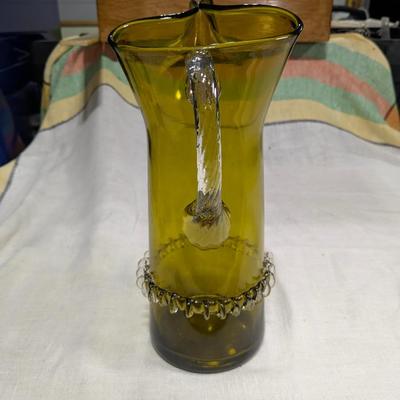 MCM Olive Hand Blown Pitcher