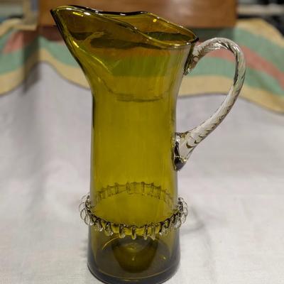 MCM Olive Hand Blown Pitcher