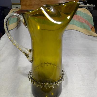 MCM Olive Hand Blown Pitcher
