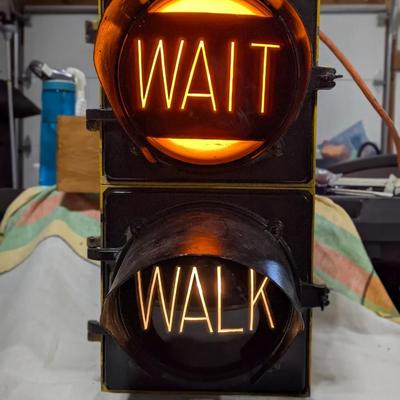 Authentic GE Wait Walk Crossing Street Sign