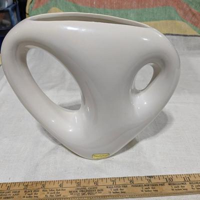 Haeger Floral Retro Abstract White Vase with Original Sticker