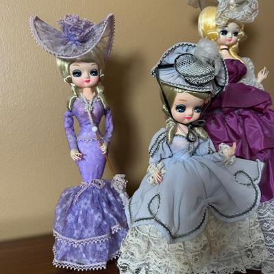 Set of 4 Vintage Big Eye Bradley Dolls in Gowns