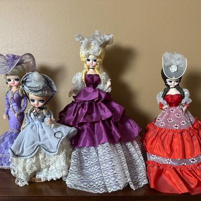 Set of 4 Vintage Big Eye Bradley Dolls in Gowns