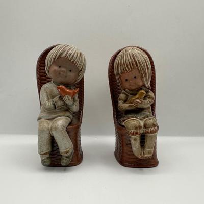 Vintage UCTCI Ceramic Hand Painted Young Boy and Girl Figurines