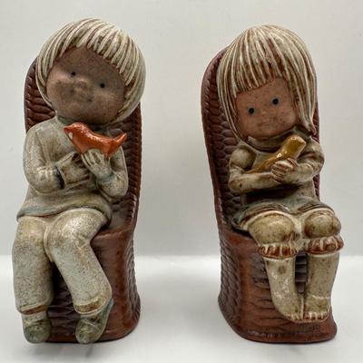 Vintage UCTCI Ceramic Hand Painted Young Boy and Girl Figurines