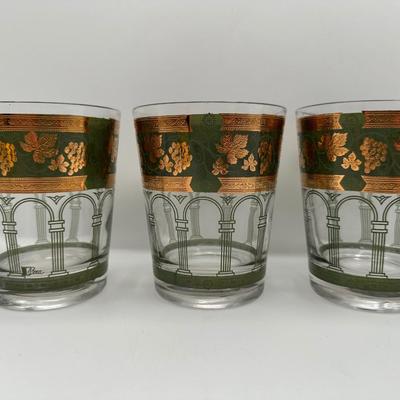 Mid-Century Cera Glass Tumblers with 22 Karat Gold Decorations