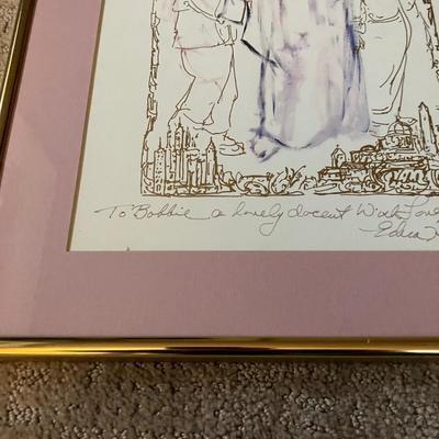 Vintage Edna Hibel Signed Lithograph - Mother & Children Art Print, Framed 14x21"