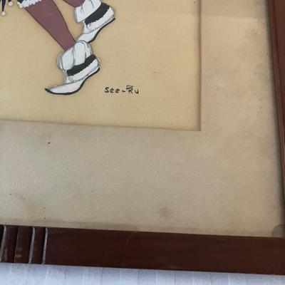 Joe Hilario Herrera (See-Ru), Signed, Vintage Cochiti Pueblo Gouache: Eagle Dancer 13" x 17