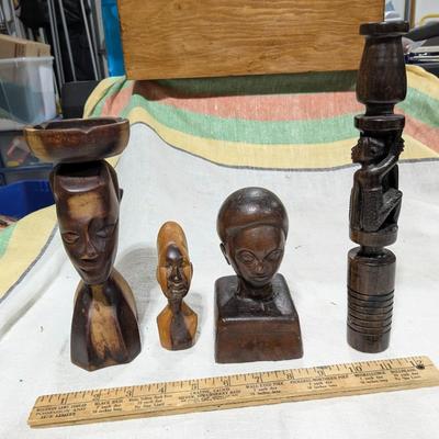 Collection of 4 African and Jamaican Tribal Art Sculptures