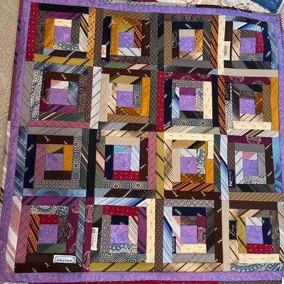 Sale Photo Thumbnail #30: Three Lap Quilts, One is made of Ties, Needle work.