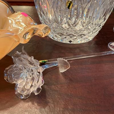 Sale Photo Thumbnail #39: Murano Bowl, Waterford bowl, Waterford rose is broke on stem, Salt and Pepper shakers.