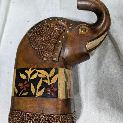 Hand Carved Elephant and Brass African Tribal Mask