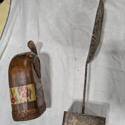 Hand Carved Elephant and Brass African Tribal Mask