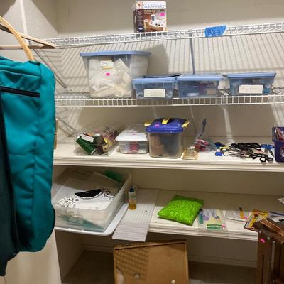 Sale Photo Thumbnail #74: Quilt Frame, thread, material, bags, and more.