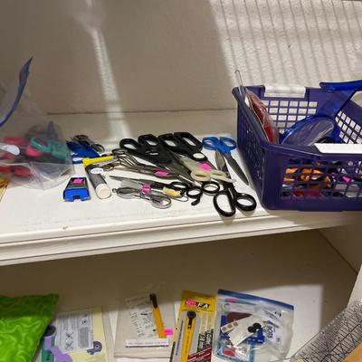 Sale Photo Thumbnail #76: Quilt Frame, thread, material, bags, and more.