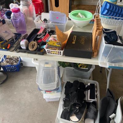 Sale Photo Thumbnail #117: Tools, candles, medical items, totes, trash can, & miscellaneous items
Table does not sale.