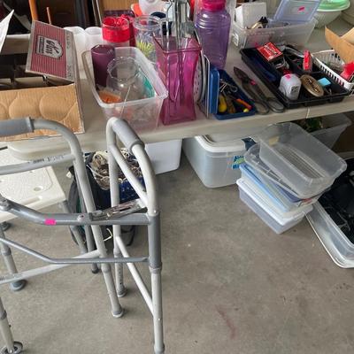 Sale Photo Thumbnail #116: Tools, candles, medical items, totes, trash can, & miscellaneous items
Table does not sale.