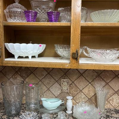 Sale Photo Thumbnail #135: Vintage Glassware 
Bowls, Candlesticks, Pitcher, and more.
