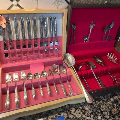 Sale Photo Thumbnail #175: Vintage 44 piece J Gorman silverware in box.
Misc Pieces in silverware box.