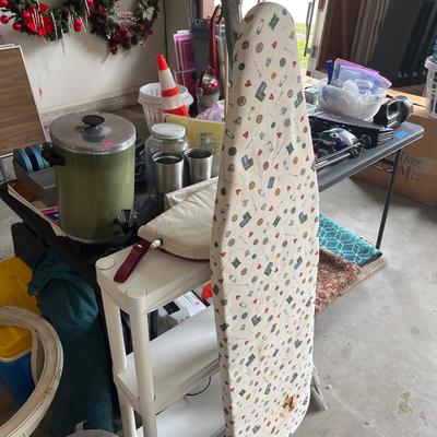 Sale Photo Thumbnail #172: Misc. items, ice chest, radiant heater, ironing board, roaster, rugs, clothes rack