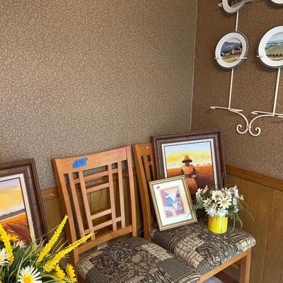 Sale Photo Thumbnail #181: Three Chairs, Two original Paintings, Plates and decor.