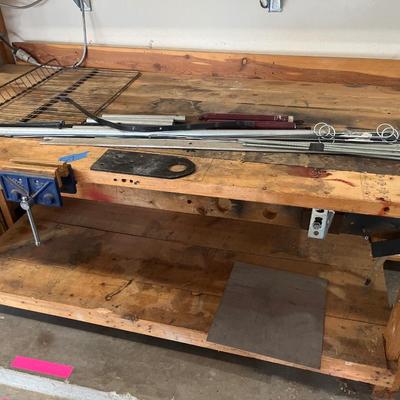 Sale Photo Thumbnail #191: Work bench, metal objects, misc. wood items