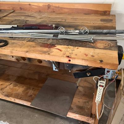 Sale Photo Thumbnail #193: Work bench, metal objects, misc. wood items