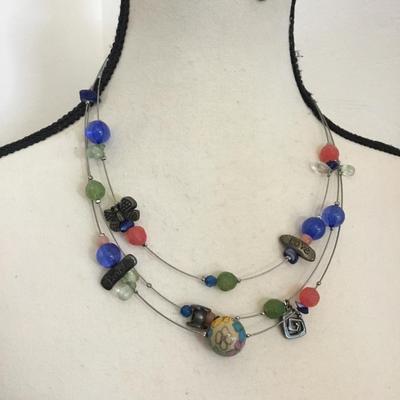 Vintage Multi strand, wire, bead, Silver-tone statement, necklace
