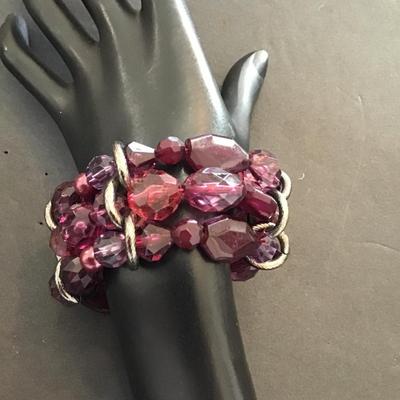 Very nice purple beaded fashion, statement bracelet, stretchy