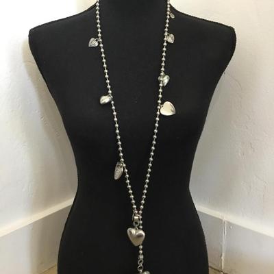 Vintage, silver, toned, metal bead, necklace silver tone heart charm necklace
