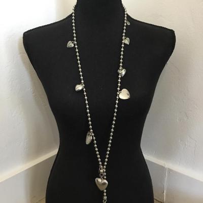 Vintage, silver, toned, metal bead, necklace silver tone heart charm necklace