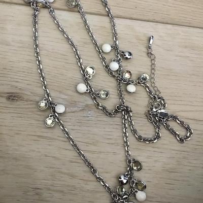 Lia Sophia Silver tone, white enamel, yellow, rhinestone statement, necklace