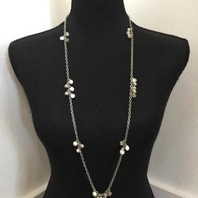 Lia Sophia Silver tone, white enamel, yellow, rhinestone statement, necklace