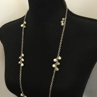 Lia Sophia Silver tone, white enamel, yellow, rhinestone statement, necklace