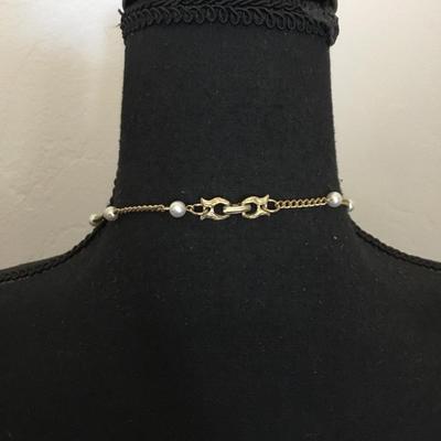 Vintage faux pearl, gold tone, tassel necklace