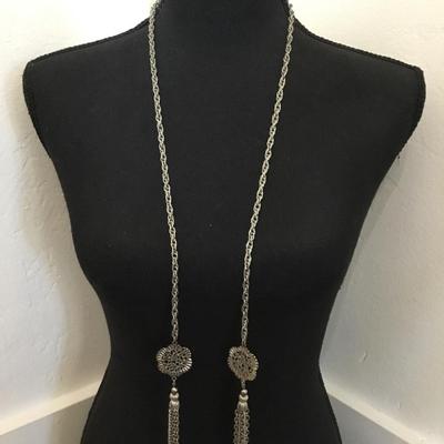 Vintage Silver-tone, tassel scarf, necklace