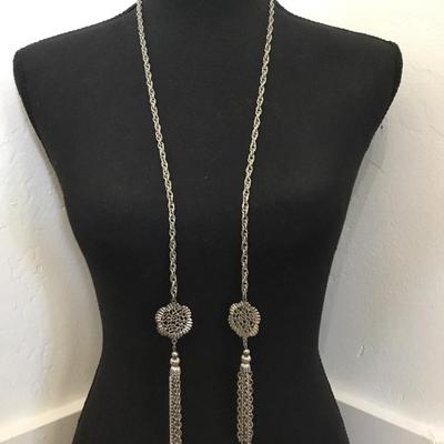 Vintage Silver-tone, tassel scarf, necklace
