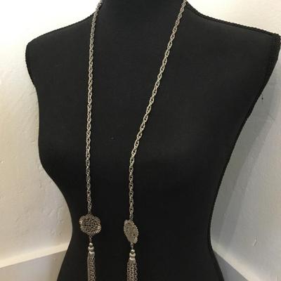 Vintage Silver-tone, tassel scarf, necklace