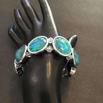 Silvertone Australian faux, opal stretchy bracelet