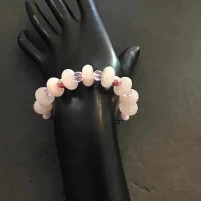 Beautiful pink and white glass beaded bracelet